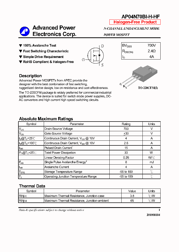 AP04N70BI-H-HF_6395280.PDF Datasheet