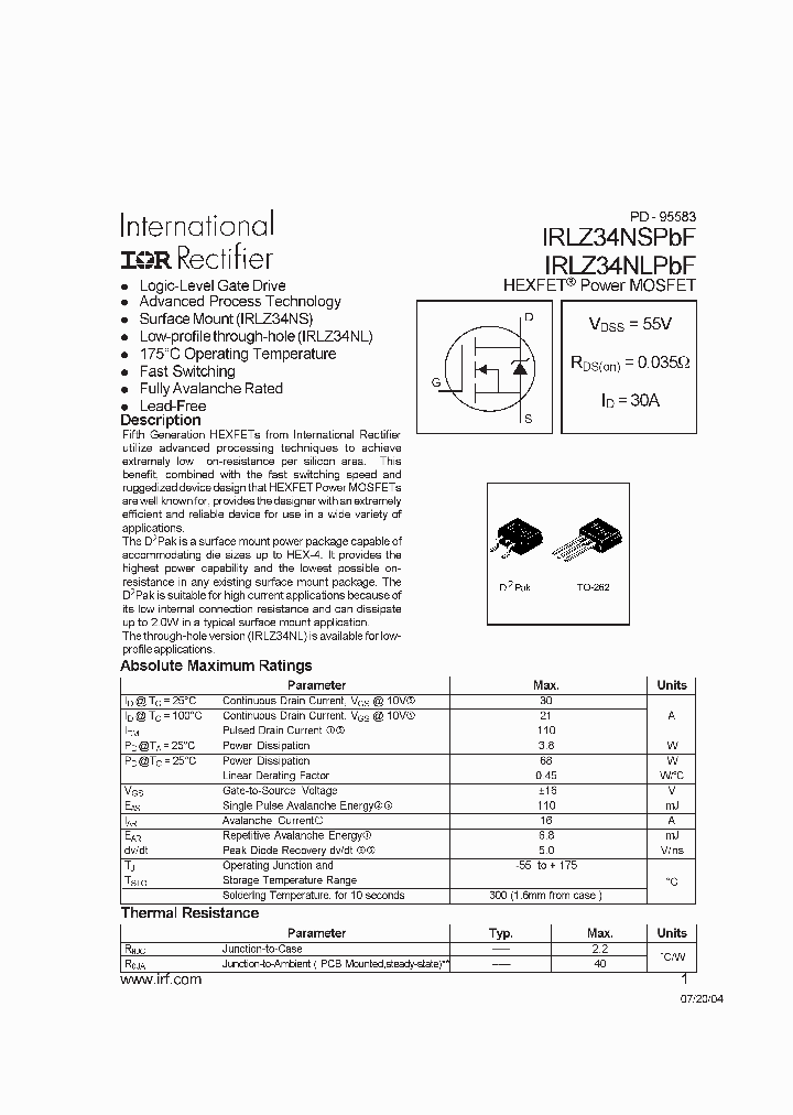 IRLZ34NLPBF_6412071.PDF Datasheet