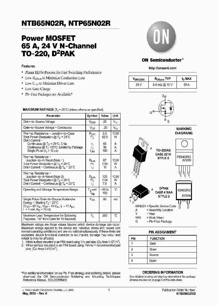 ONSEMICONDUCTOR-NTP65N02RG_6639577.PDF Datasheet