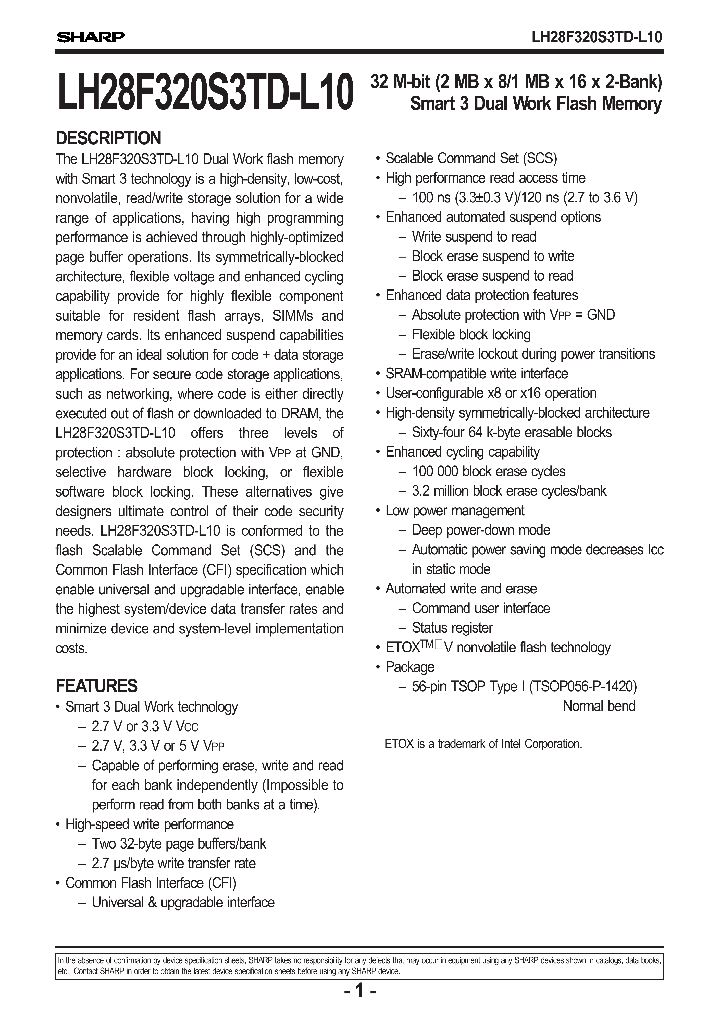 SHARPCORPORATION-LH28F320S3TD-L10_6684613.PDF Datasheet