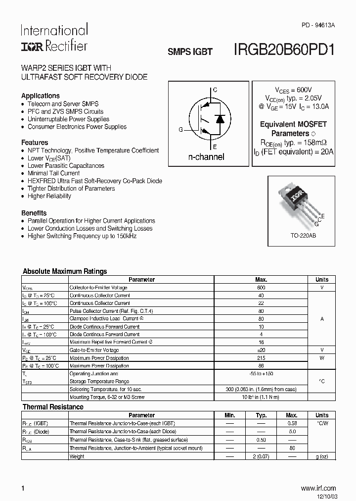 IRGB20B60PD1_6976414.PDF Datasheet