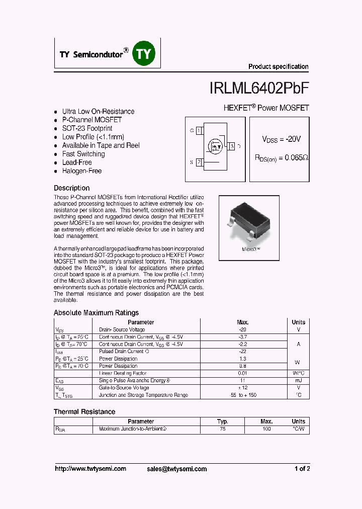 IRLML6402PBF_6976603.PDF Datasheet