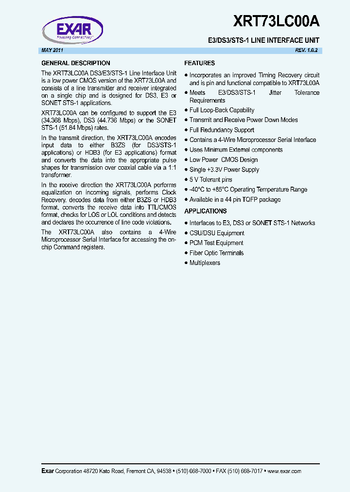 XRT73LC00AIV-F_7002250.PDF Datasheet