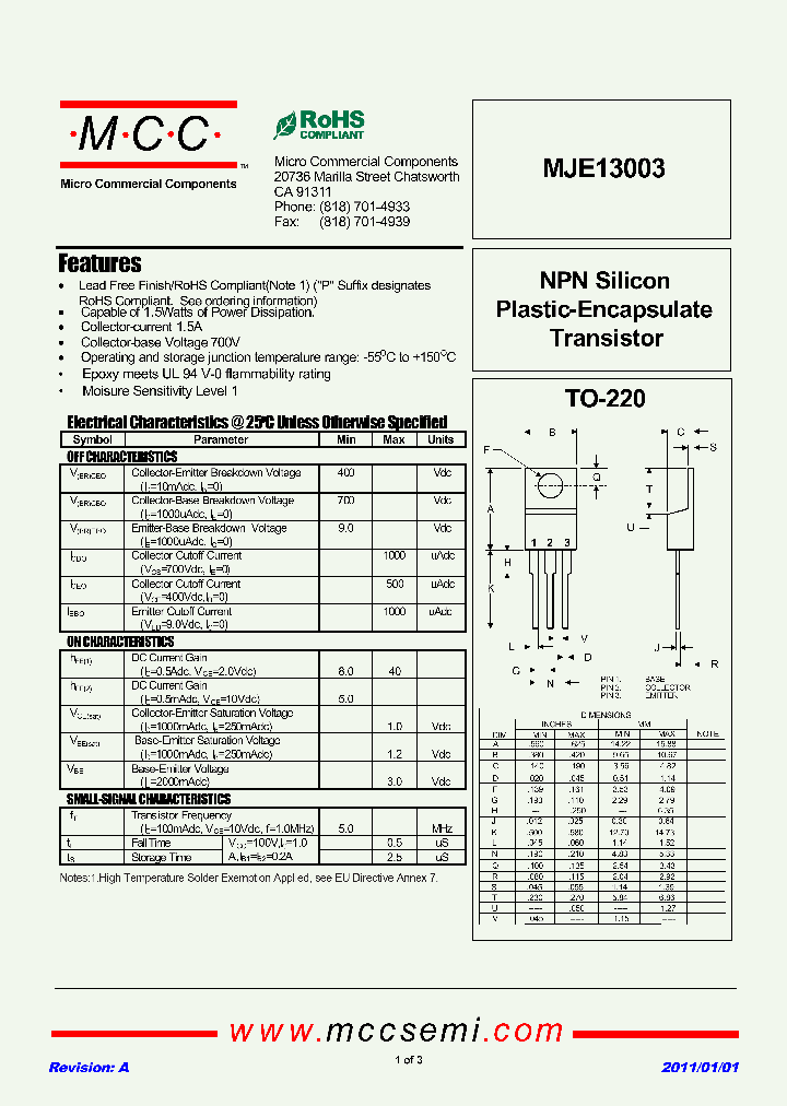 MJE13003_7008845.PDF Datasheet