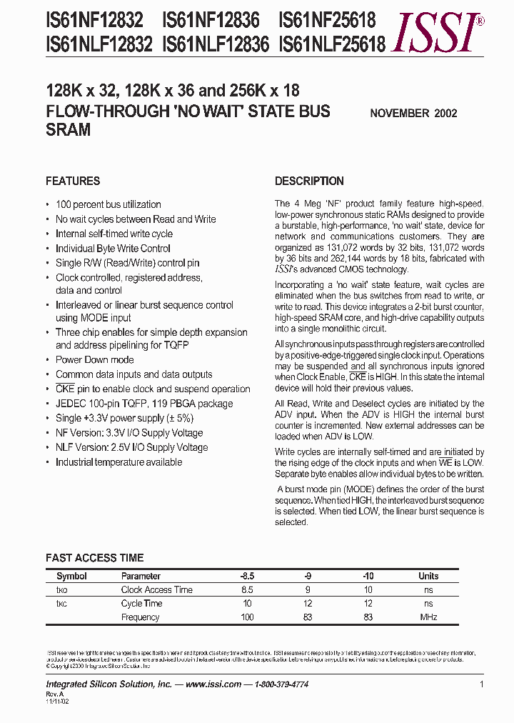 IS61NF25618-10BI_7092788.PDF Datasheet