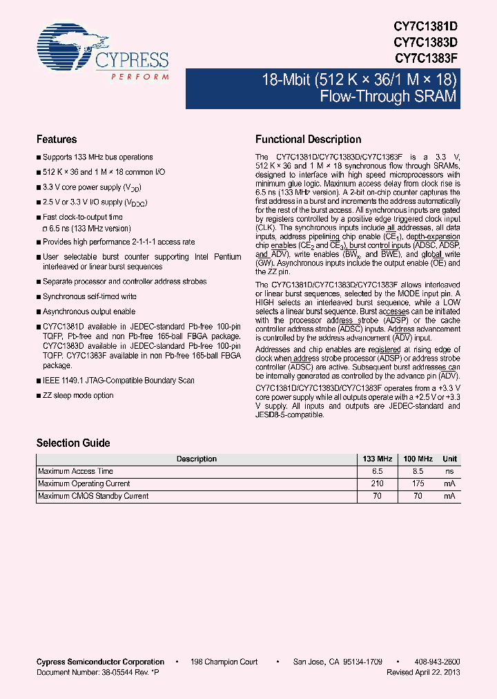 CY7C1383F-133BZI_7095650.PDF Datasheet