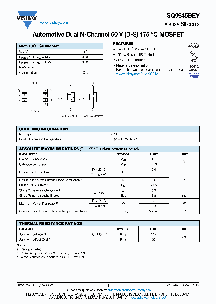 SQ9945BEY-T1-GE3_7299950.PDF Datasheet