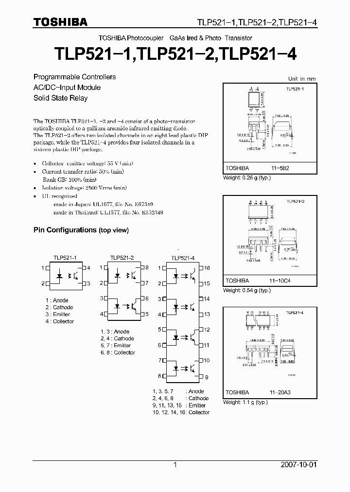 TLP521-1BL_7307259.PDF Datasheet