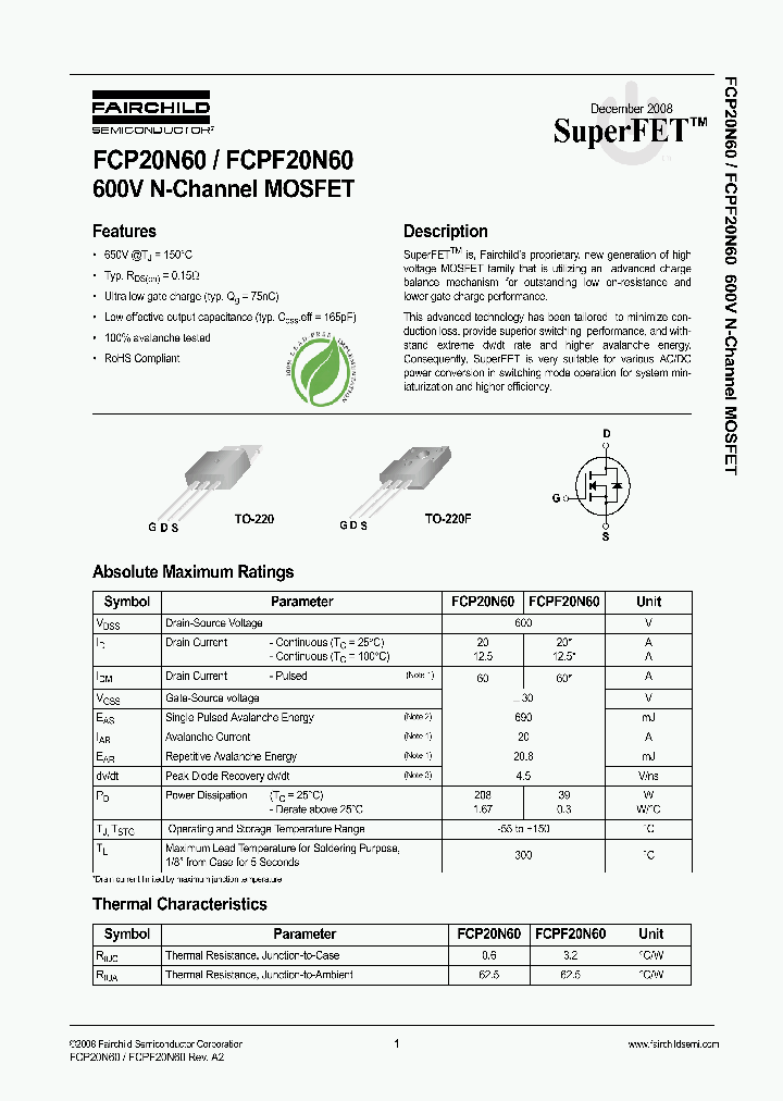 FCPF20N60T_7502712.PDF Datasheet