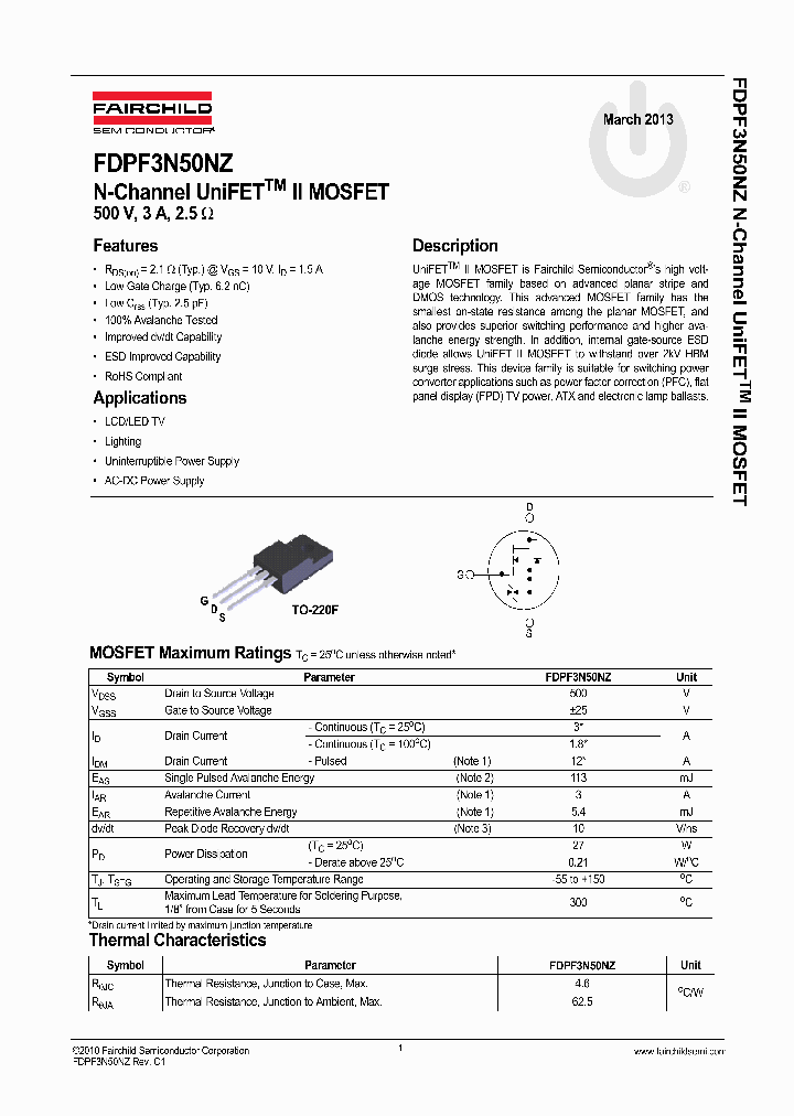 FDPF3N50NZ_7517236.PDF Datasheet