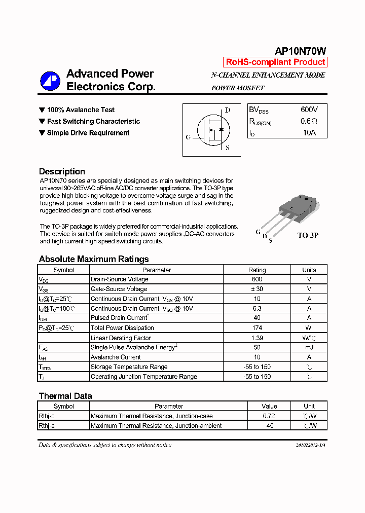 AP10N70W_7526978.PDF Datasheet