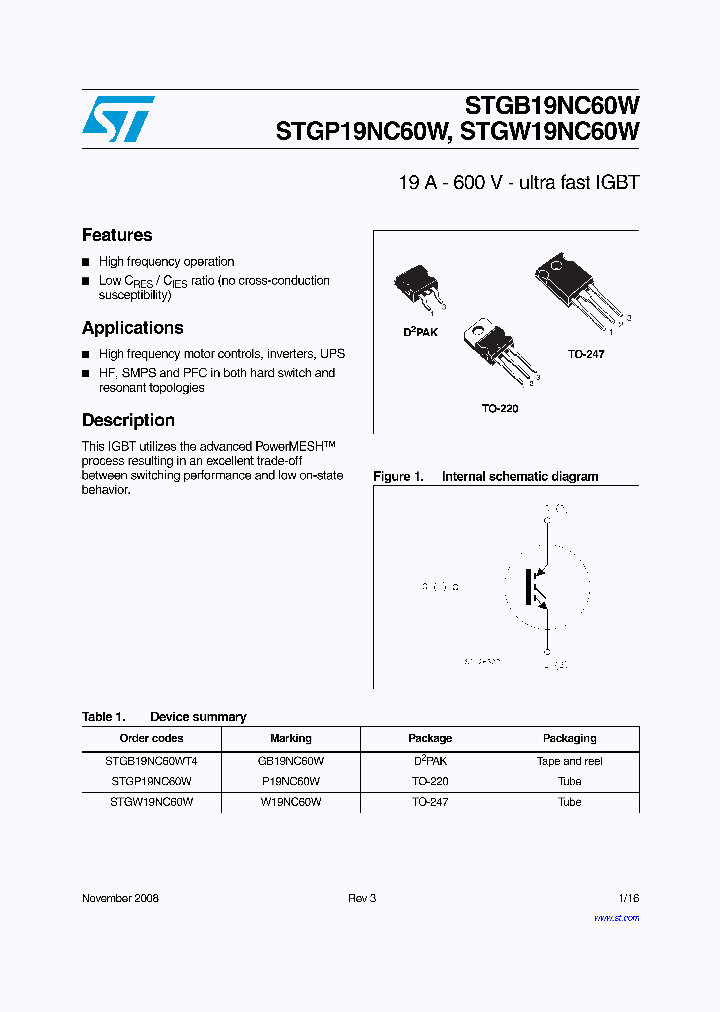 STGP19NC60W_7545514.PDF Datasheet