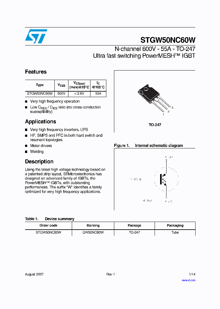 STGW50NC60W_7552564.PDF Datasheet