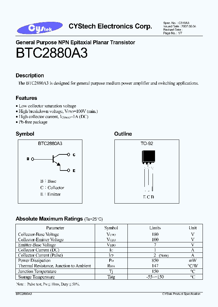 BTC2880A3_7553846.PDF Datasheet
