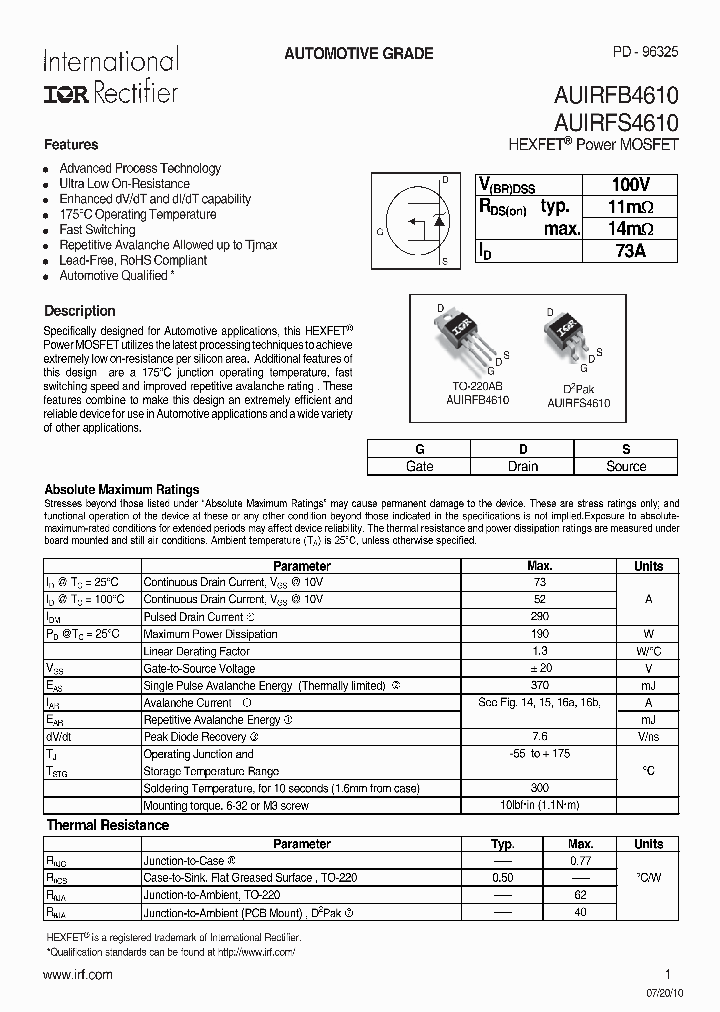 AUIRFS4610_7589583.PDF Datasheet