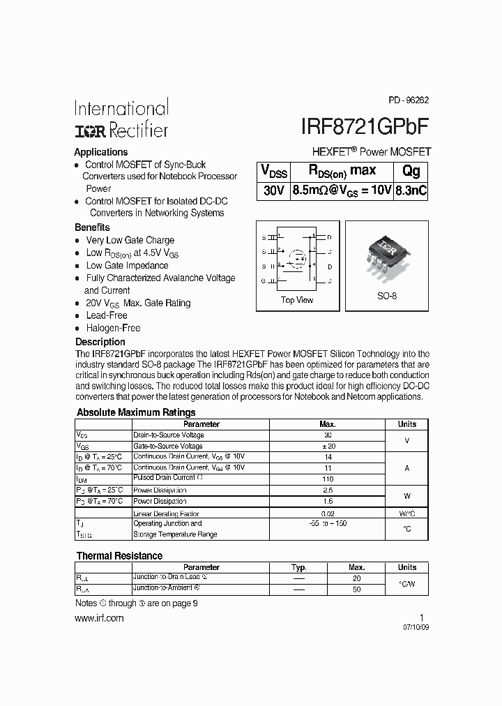 IRF8721GPBF_7617723.PDF Datasheet