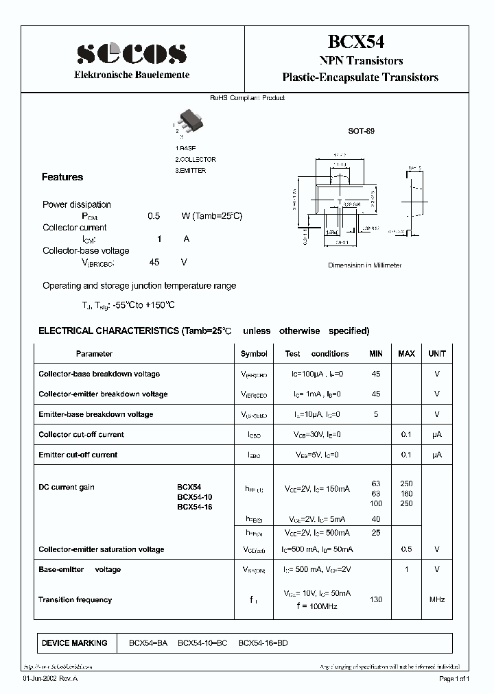 BCX54_7622409.PDF Datasheet