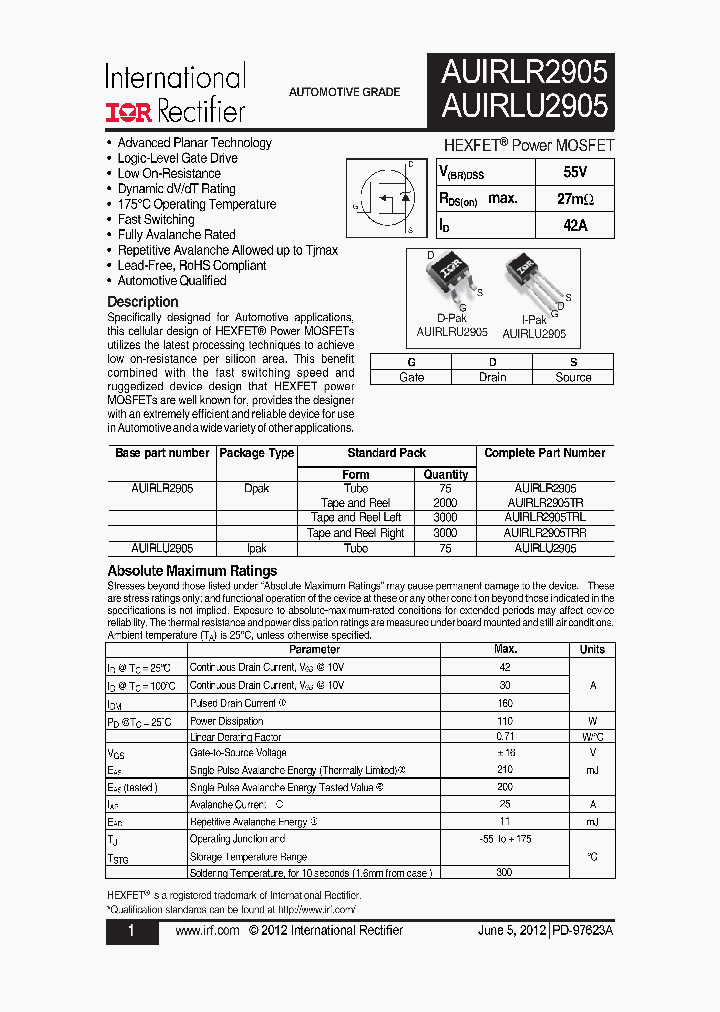 AUIRLR2905_7640146.PDF Datasheet