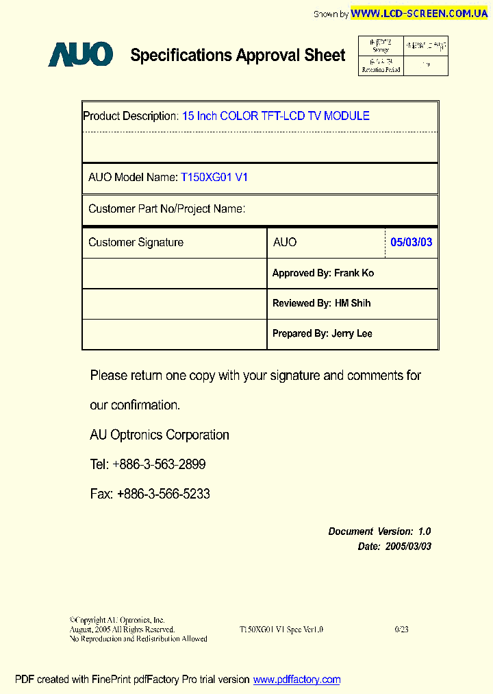 T150XG01-V1_7668840.PDF Datasheet