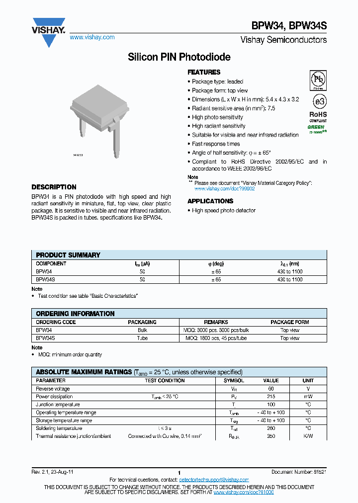 BPW34S_7671941.PDF Datasheet