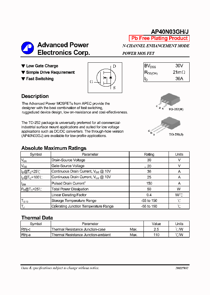 AP40N03GH_7678657.PDF Datasheet