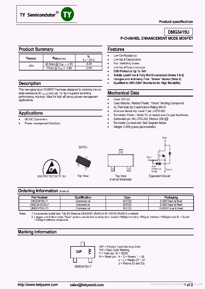 DMG3415U_7684271.PDF Datasheet