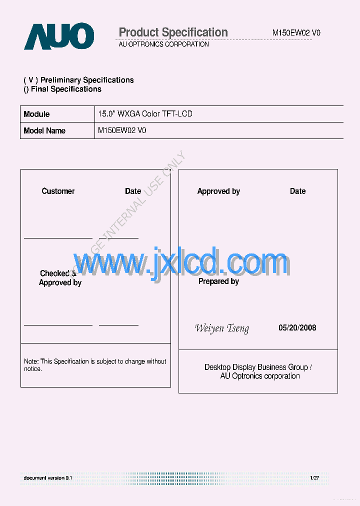 M150EW02-V0_7691000.PDF Datasheet