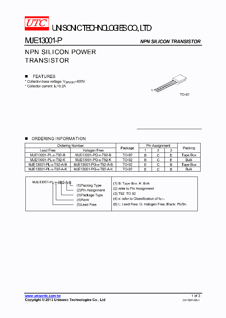 MJE13001-PG-E-T92-B_7702023.PDF Datasheet