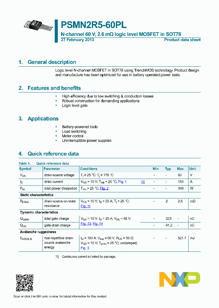 PSMN2R5-60PL_7735254.PDF Datasheet