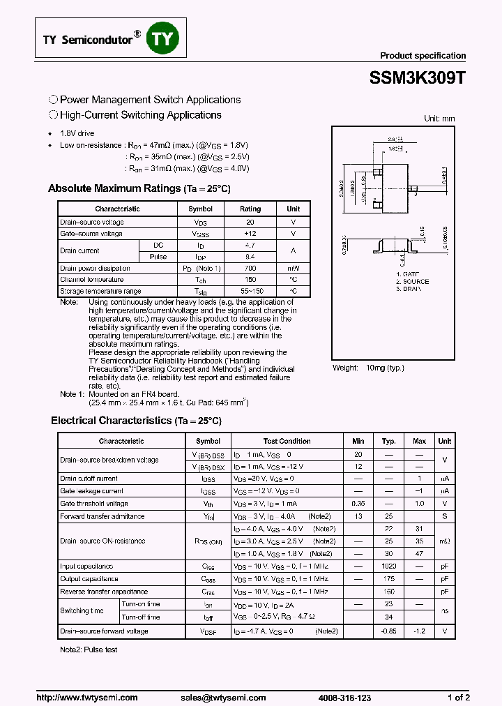 SSM3K309T_7811192.PDF Datasheet