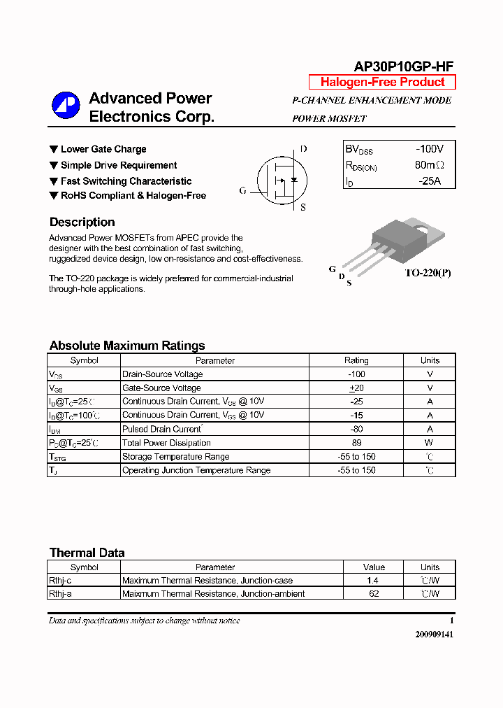 AP30P10GP-HF_7816066.PDF Datasheet