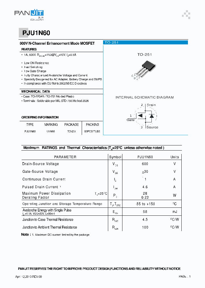 PJU1N60_7852988.PDF Datasheet