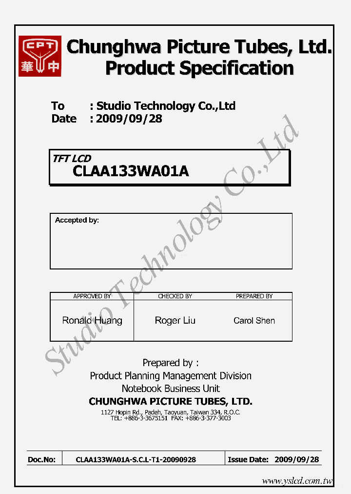 CLAA133WA01A_7786483.PDF Datasheet