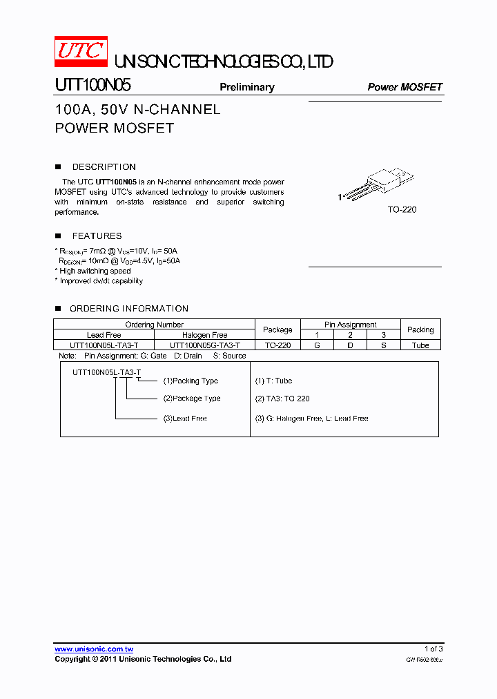 UTT100N05_7935345.PDF Datasheet