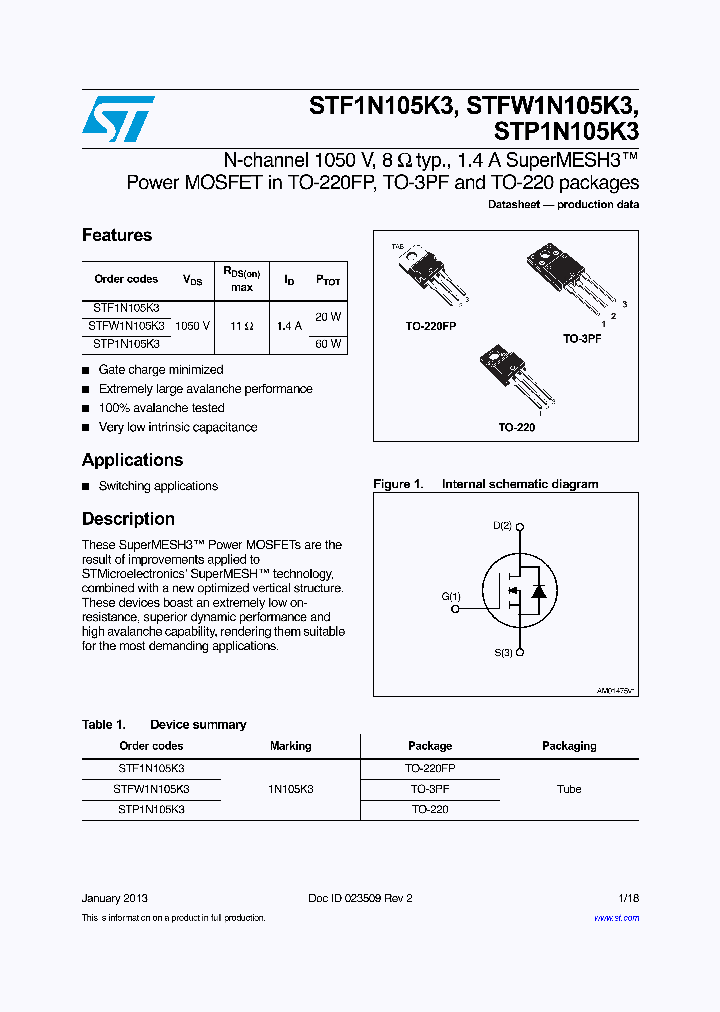 STFW1N105K3_7958146.PDF Datasheet