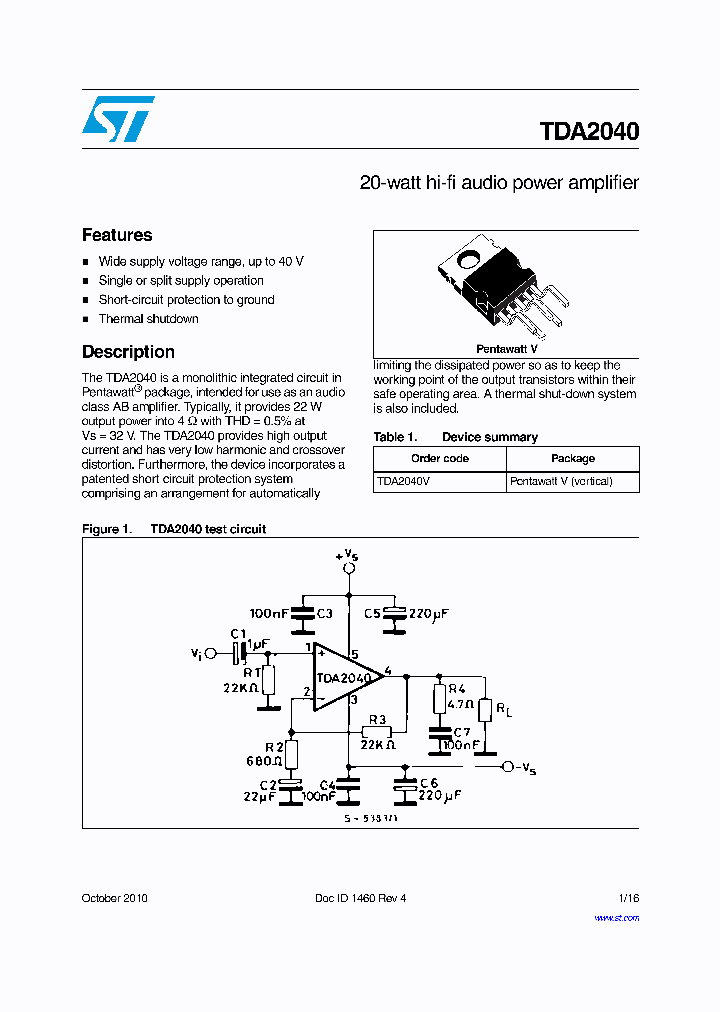 TDA2040V_7968437.PDF Datasheet