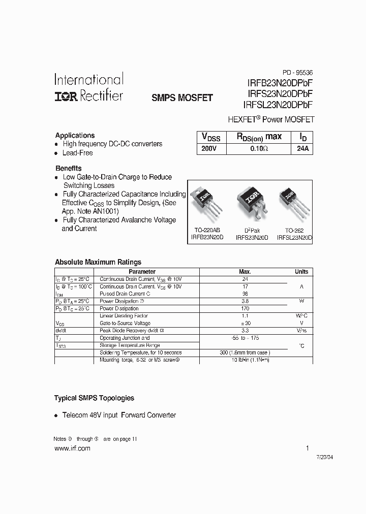 IRFS23N20DPBF_8011283.PDF Datasheet