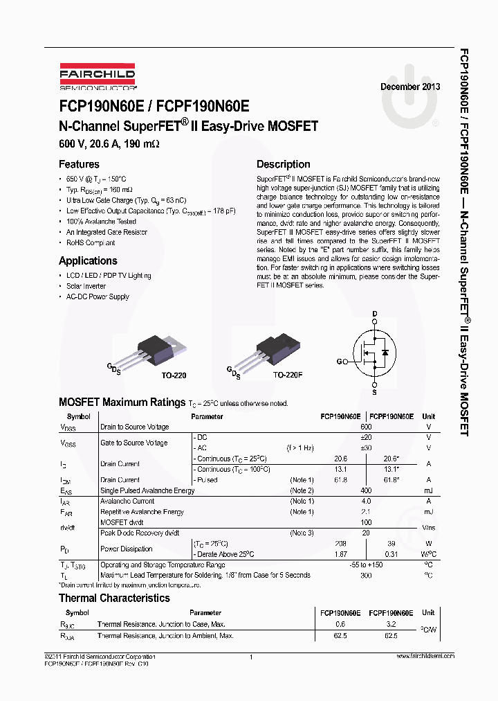 FCPF190N60E-ND_8013150.PDF Datasheet