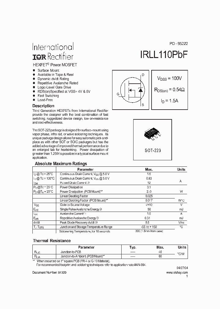 IRLL110PBF_8093428.PDF Datasheet