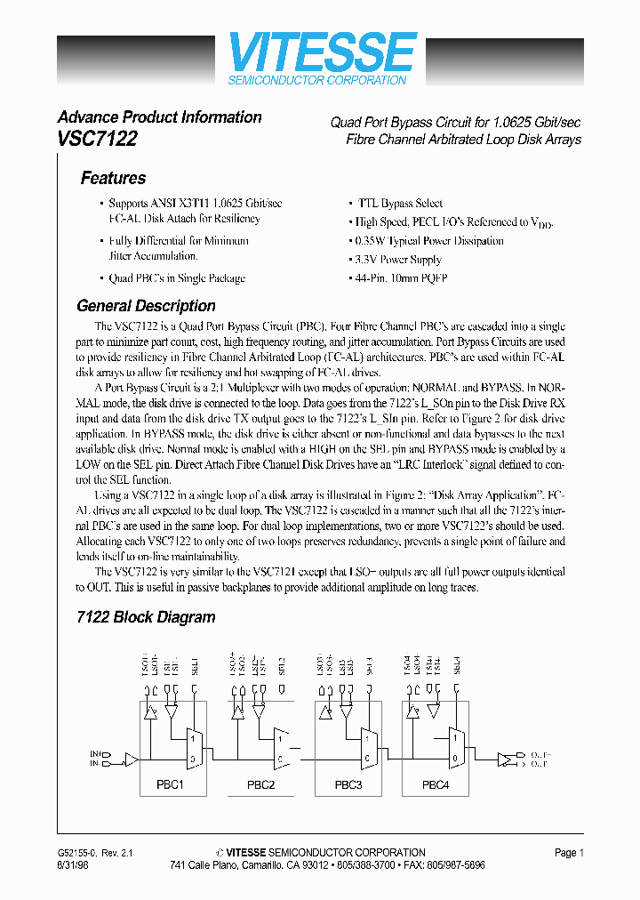 VSC7122_8108725.PDF Datasheet