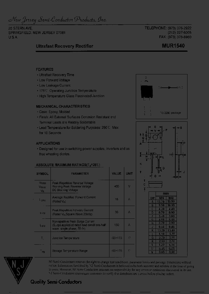 MUR1540_8150174.PDF Datasheet