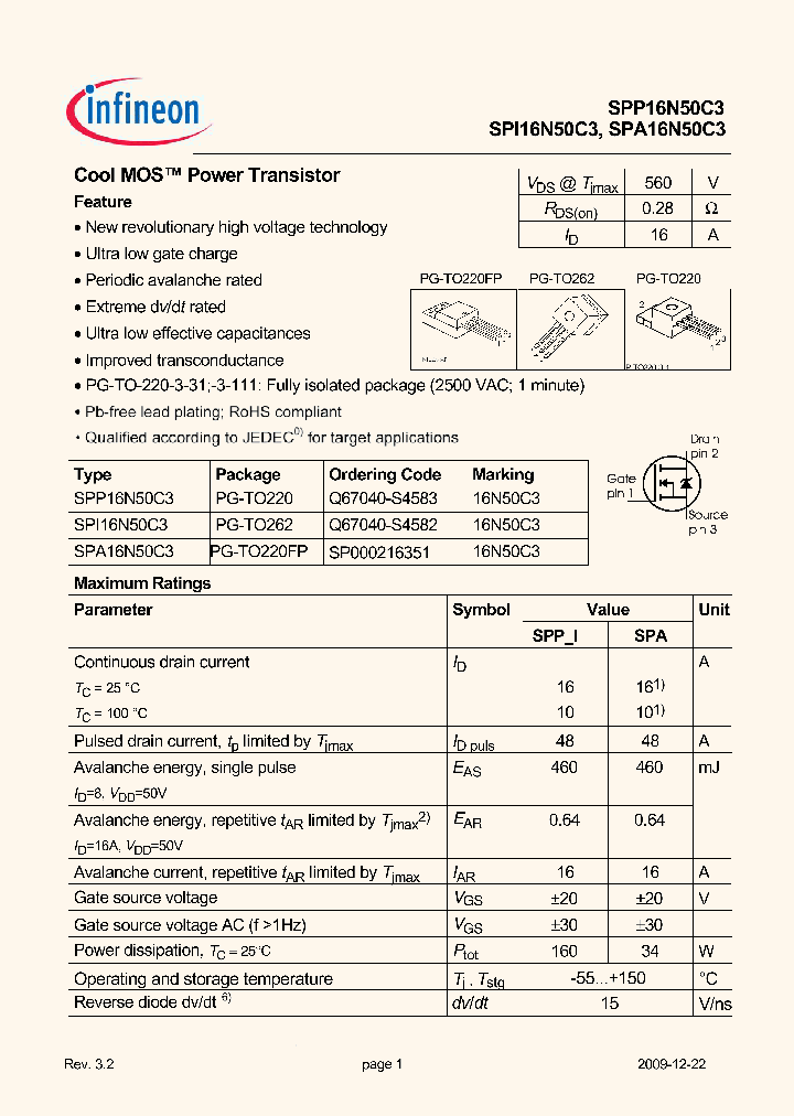 SPP16N50C3-09_8180630.PDF Datasheet