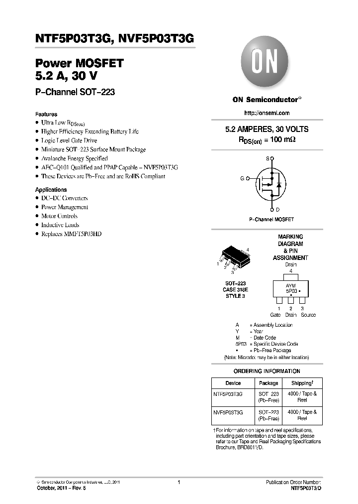 NTF5P03T3G_8200159.PDF Datasheet