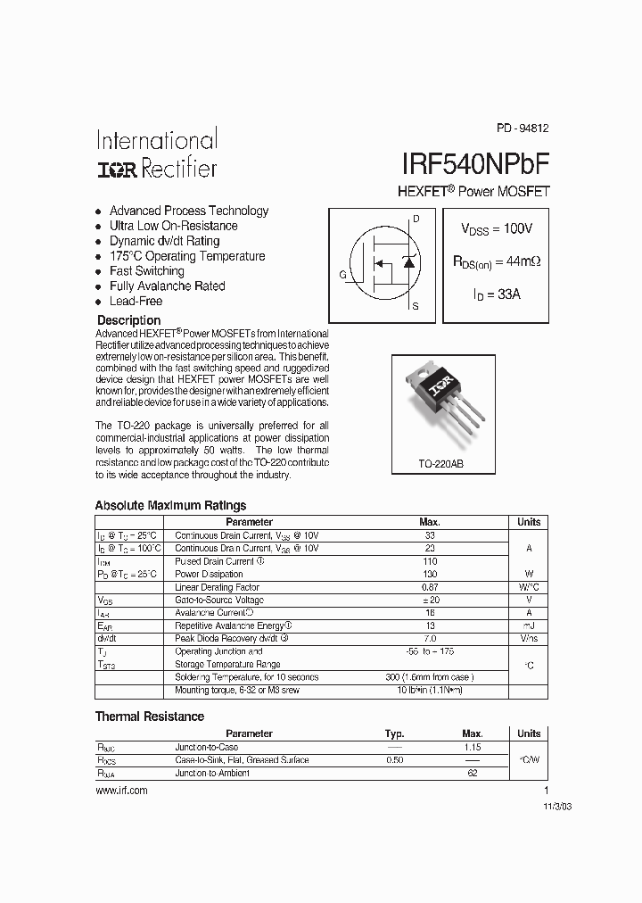 IRF540NPBF-15_8214953.PDF Datasheet