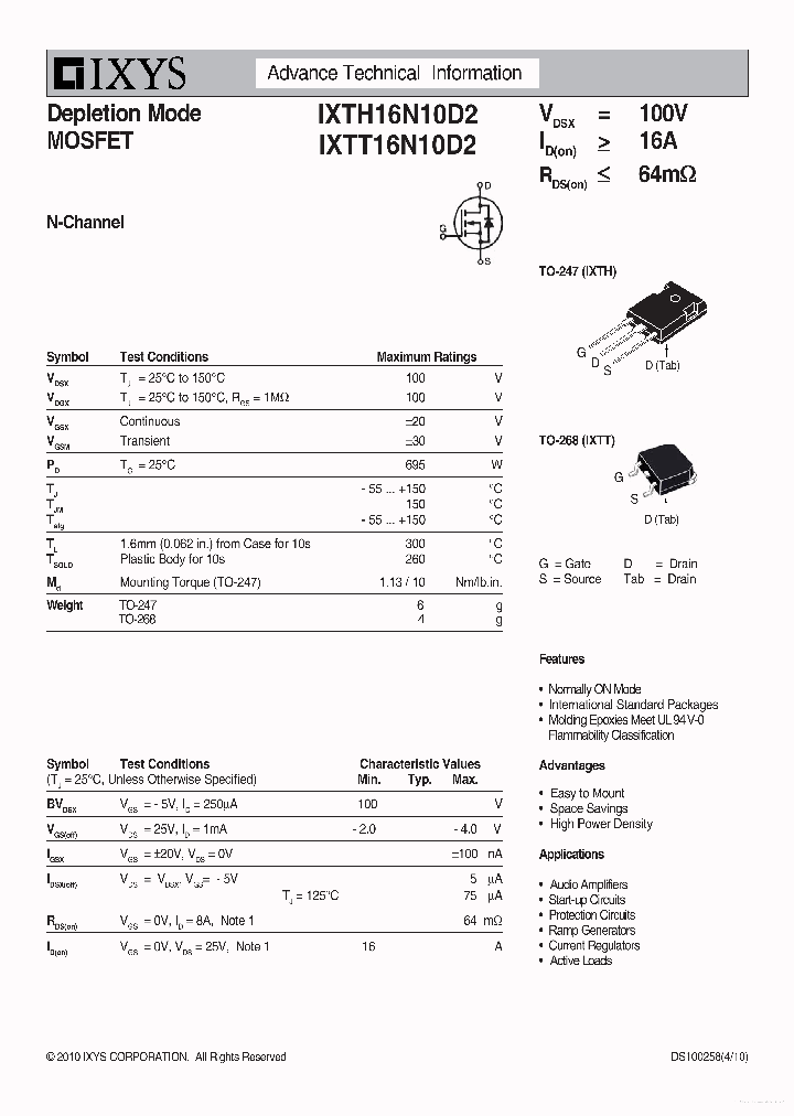 IXTT16N10D2_7840038.PDF Datasheet