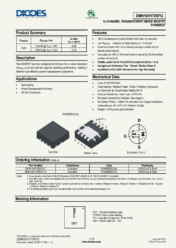 DMN10H170SFG-13_8231959.PDF Datasheet