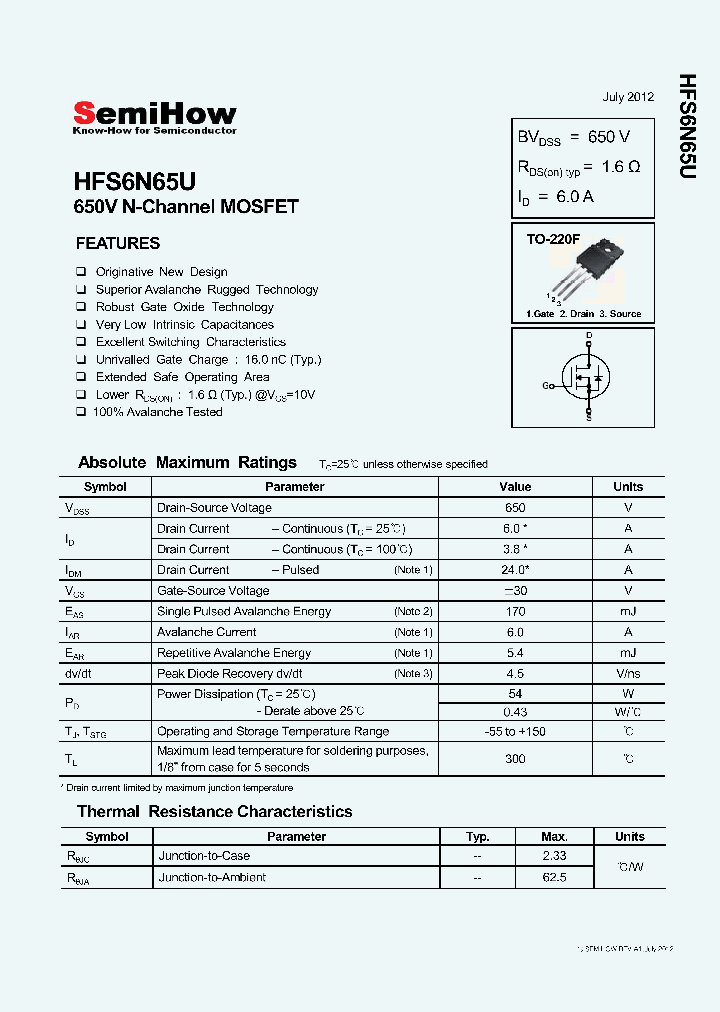 HFS6N65U_8237328.PDF Datasheet