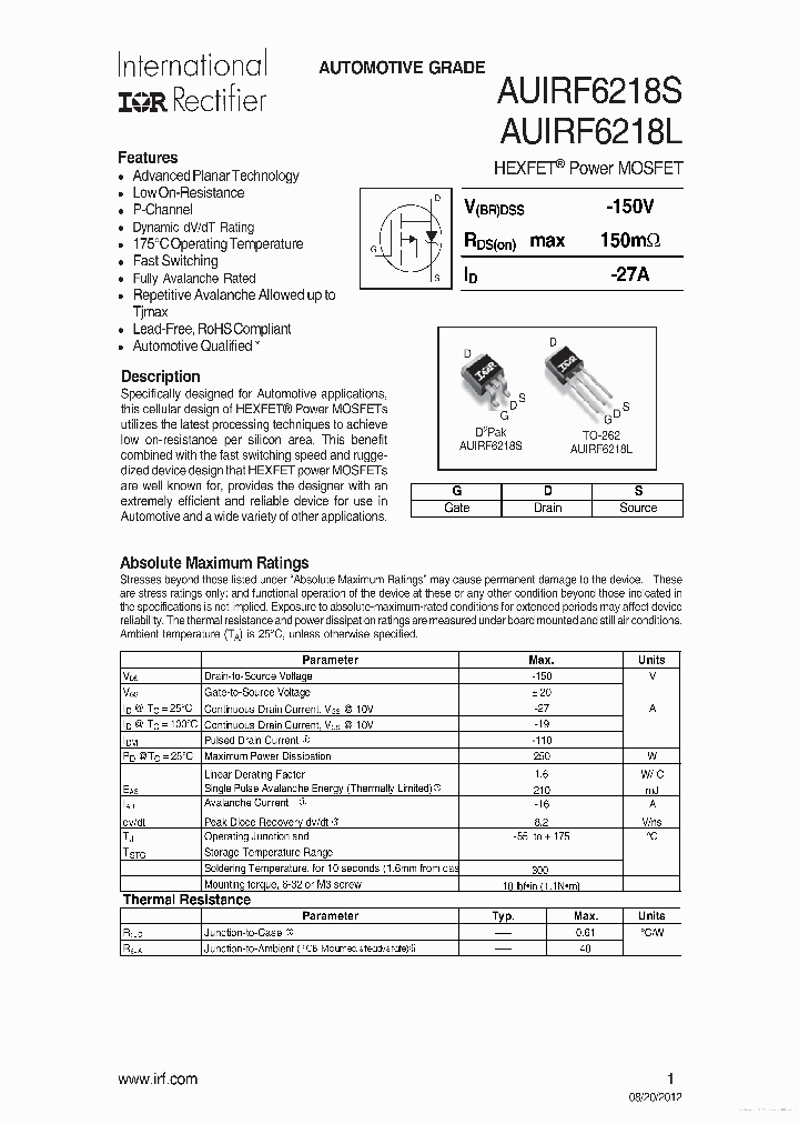 AUIRF6218L_7872321.PDF Datasheet