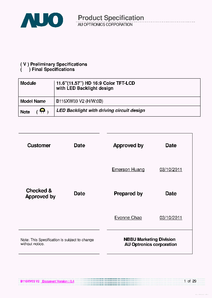 B116XW03-V2_7870756.PDF Datasheet