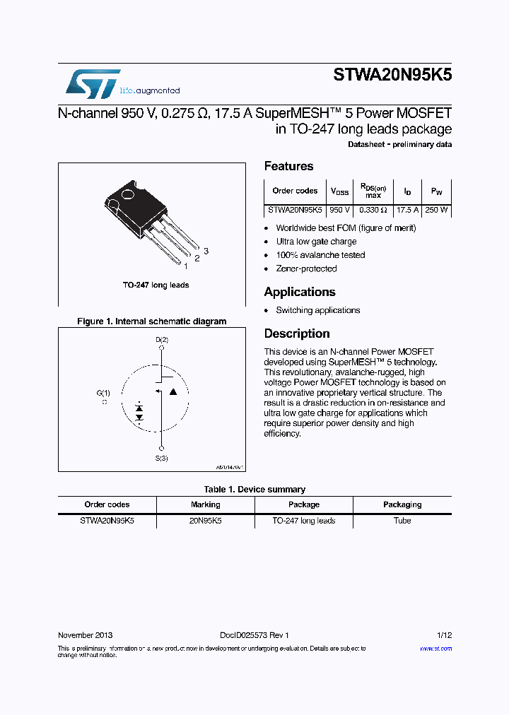 STWA20N95K5_8303845.PDF Datasheet